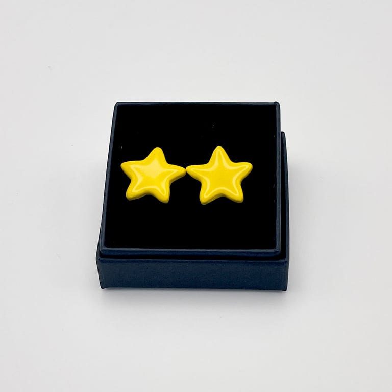 NEW! Sunshine yellow star porcelain stud earrings