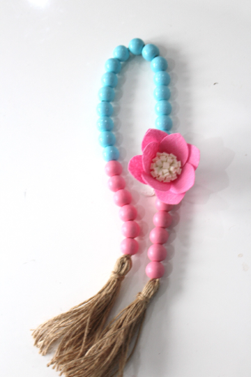 Blue and pink Wood Bead Garland - Farmhouse Decor