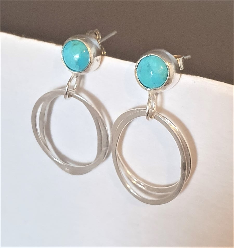 Turquoise earrings - turquoise stud earrings with recycled sterling silver hoops