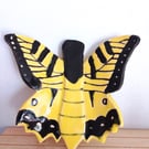 Butterfly wall art, Ceramic hand made yellow and black butterfly plaque