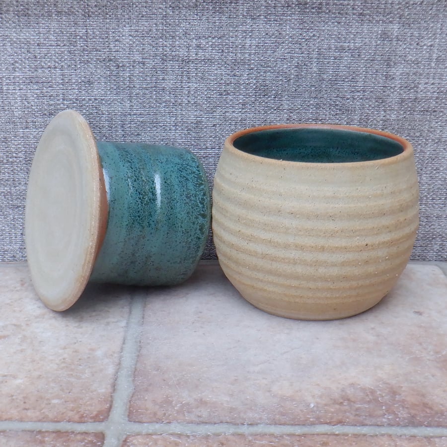 French butter dish crock keeper hand thrown stoneware handmade pottery ceramic