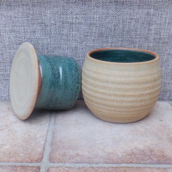 French butter dish crock keeper hand thrown stoneware handmade pottery ceramic