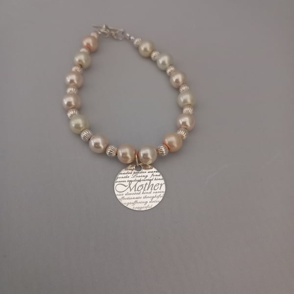 Sterling silver cream pearl bracelet for mother mothers day gift wedding 