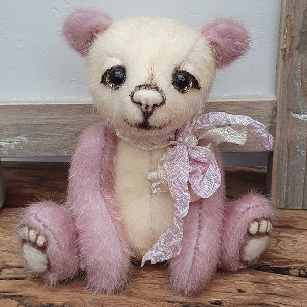 CANDY - 6 INCHES - OOAK Handmade Needle Felted Faux Fur Artist Teddy Bear Panda