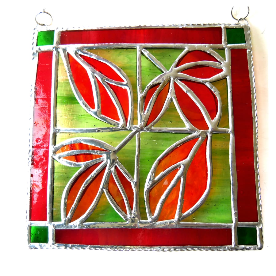 Leaf Tile Suncatcher Stained Glass Autumn Framed Picture 006