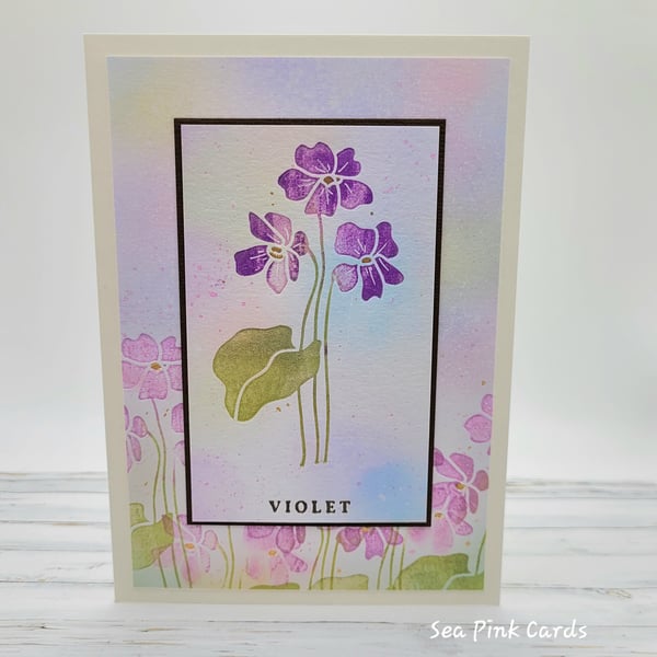 Violet Card -  Easter, Birthday, abstract floral, textured blank card