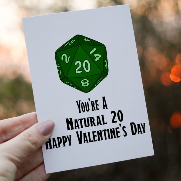 You're A Natural 20 Dungeons and Dragons Valentines Card, Card for Gamer