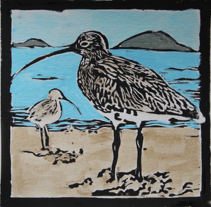 Curlew lino print, limited edition