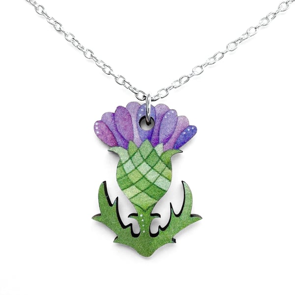 Thistle Necklace. Wooden Pendant. Sterling Silver Scottish Jewellery.