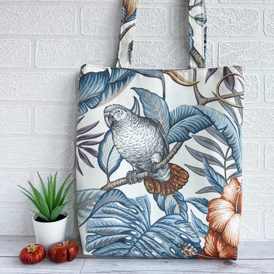 Tropical Tote Bag with Grey Parrot