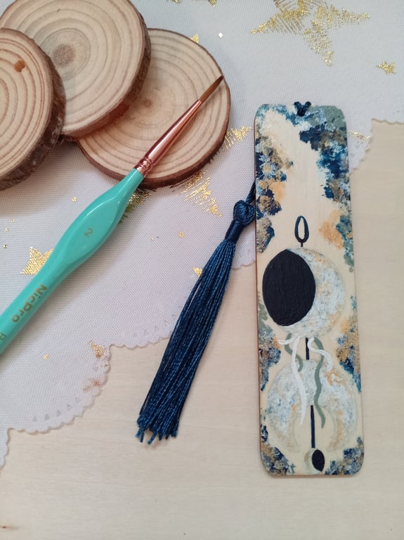 Wooden celestial moon dreamcatcher bookmark 