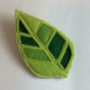 Felt leaf brooch, shades of green