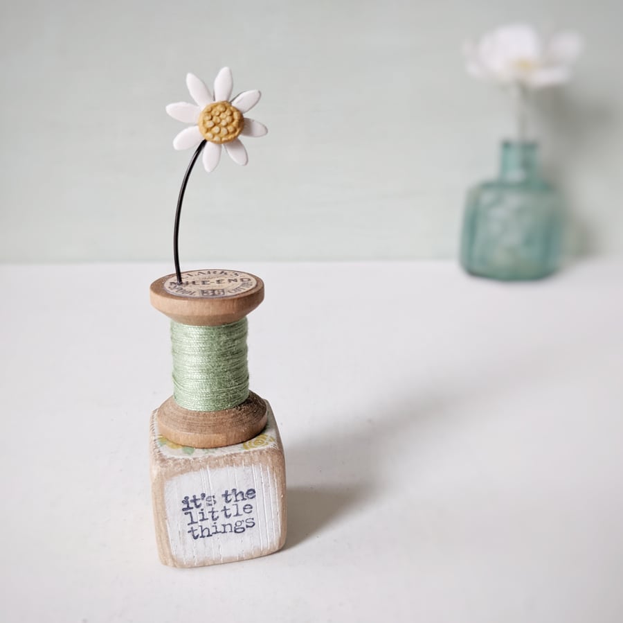 Clay Daisy on a Teeny Vintage Bobbin 'its the little things'