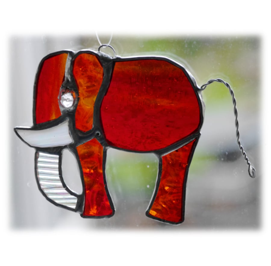 Elephant Suncatcher Stained Glass Red 079