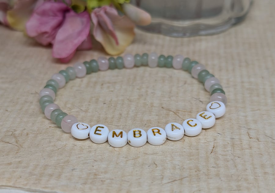 "embrace" bracelet with rose quartz and green aventurine