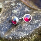  Garnet stud earrings sterling silver , gemstone studs pinky red