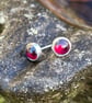  Garnet stud earrings sterling silver , gemstone studs pinky red