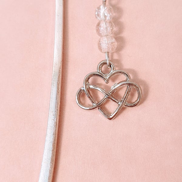 Silver-Plated Bookmark with Celtic Infinity Heart Charm and Glass Beads