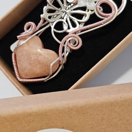 Lovers Lift Peach Moonstone Heart Pendant 