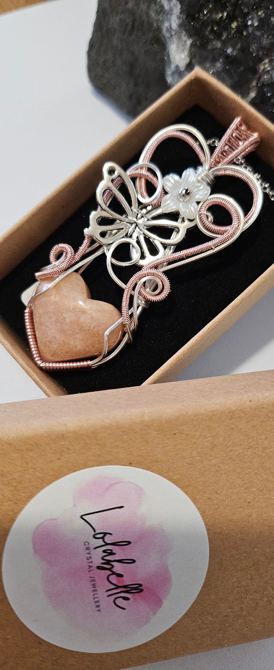 Lovers Lift Peach Moonstone Heart Pendant 