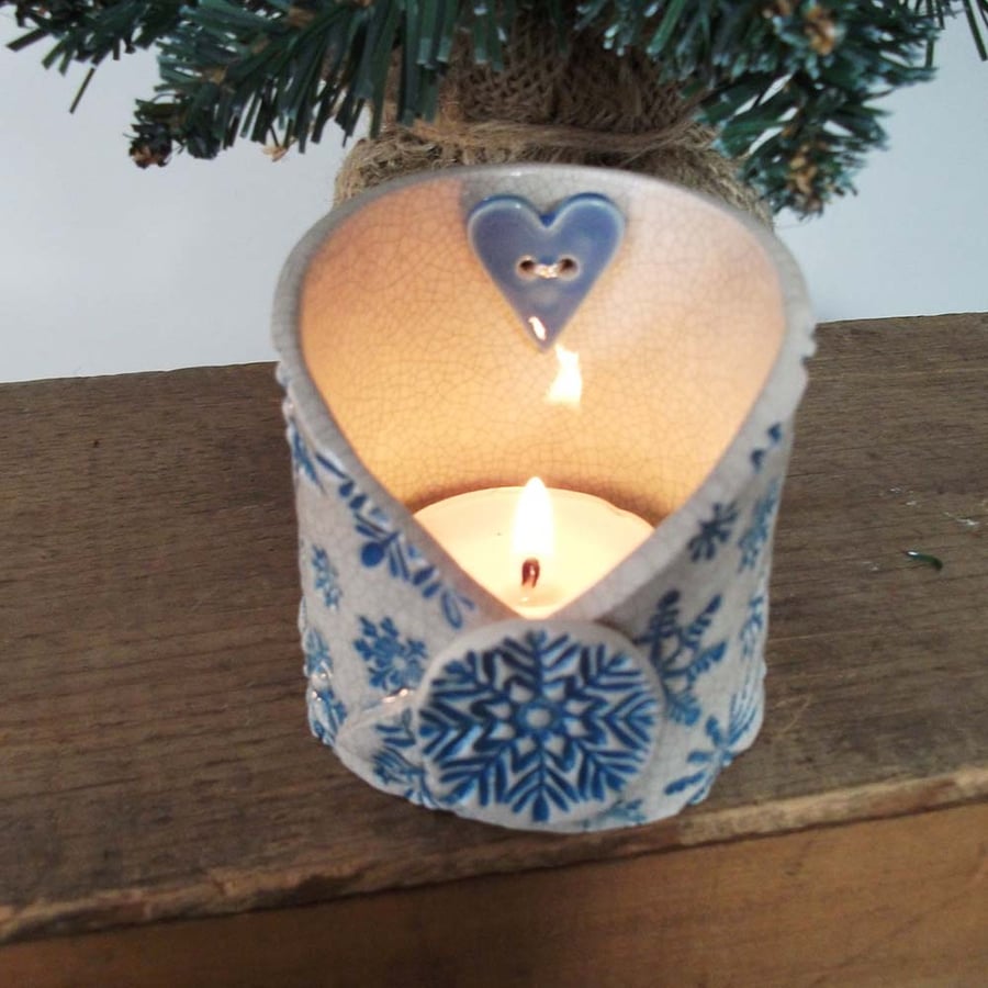 Let it Snow ceramic tea-light holder candle dish