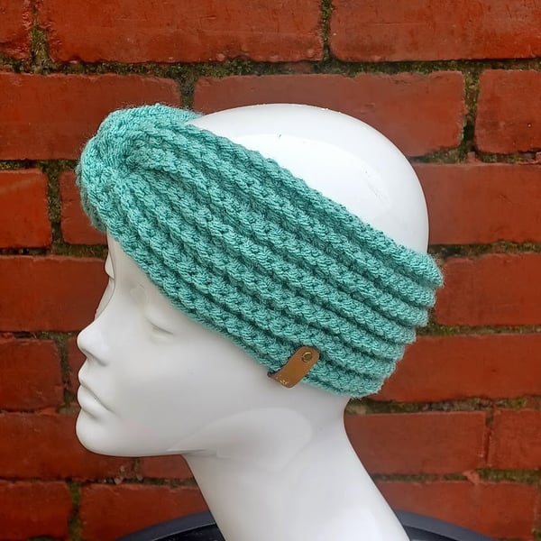 Crochet twisted green headband, chunky ear warmer