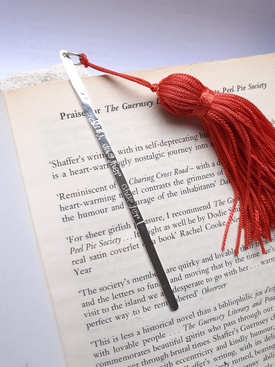 Recycled Solid Sterling Silver Bookmark with Lettering and Tassel