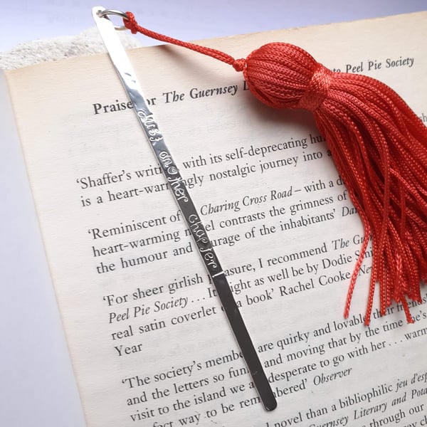 Recycled Solid Sterling Silver Bookmark with Lettering and Tassel