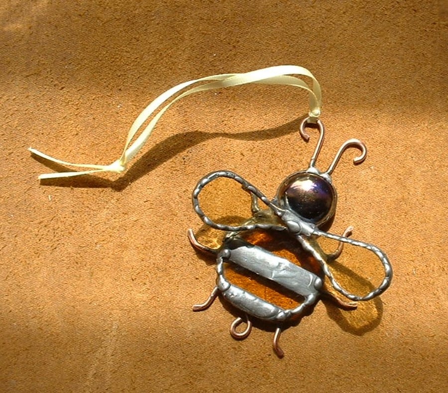 Stained Glass Bumble Bee Suncatcher with copper wire detail