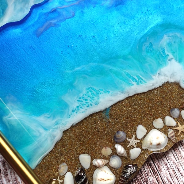 Ocean resin tray personalised sea tray coffee table deco beach tray  beach gifts