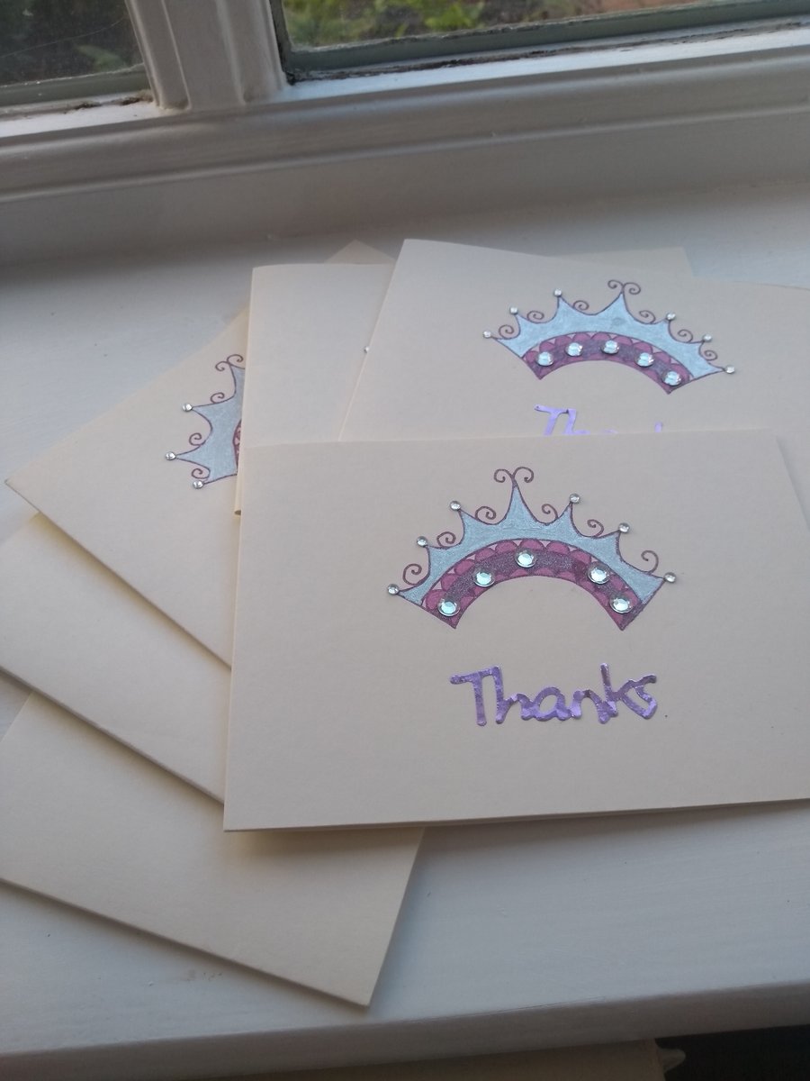 Pack of 6 tiara thank you cards