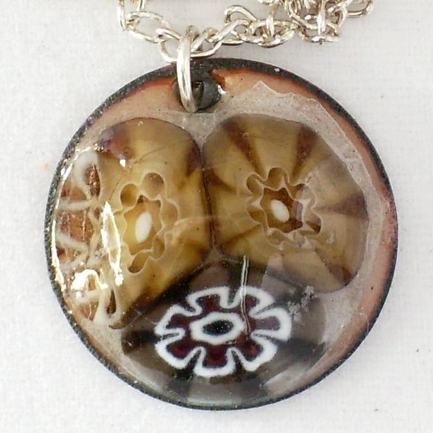 millefiore pendant - light brown and dark brown
