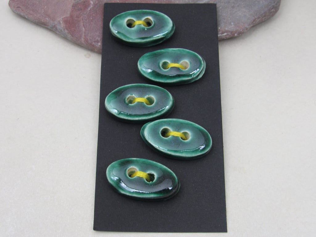 5 Small Oval Emerald Green Ceramic Buttons