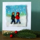 Needle Felted Skating Couple christmas greetings card
