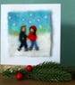 Needle Felted Skating Couple christmas greetings card