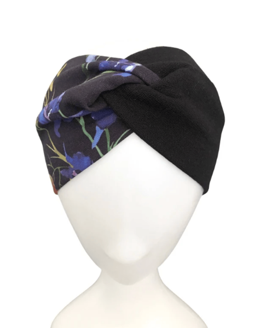 Turban Headband, Twisted Headband Women, Black Cotton Jersey Headband