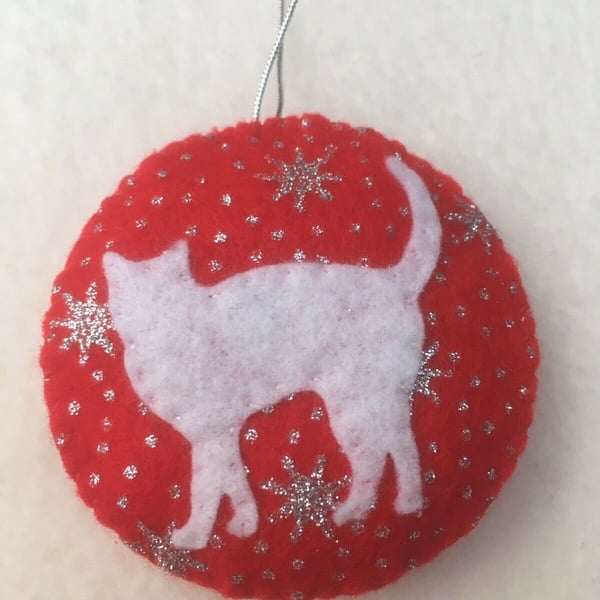 Christmas White Cat bauble - hanging decoration - Christmas tree decoration, 