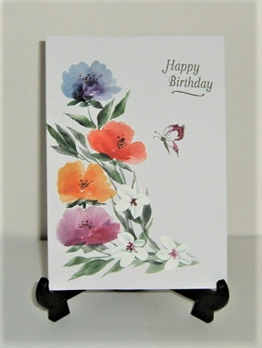 Hand painted floral Birthday card ( ref F 673)