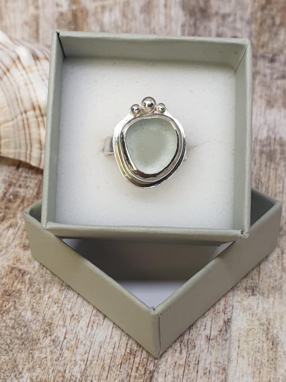 Sterling Silver 925 Seaham Seafoam Colour Seaglass Texturalt Band Ring 