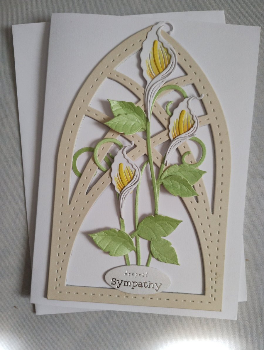 Deepest Sympathy Card - Lilies in an Arch Window 