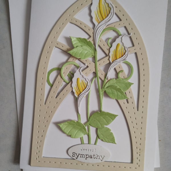 Deepest Sympathy Card - Lilies in an Arch Window 