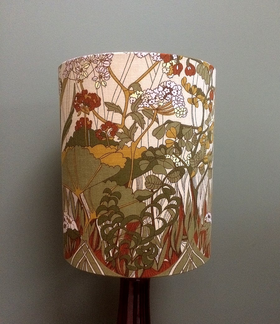 RETRO 70s Brown and Green Meadow Vintage Fabric Lampshade