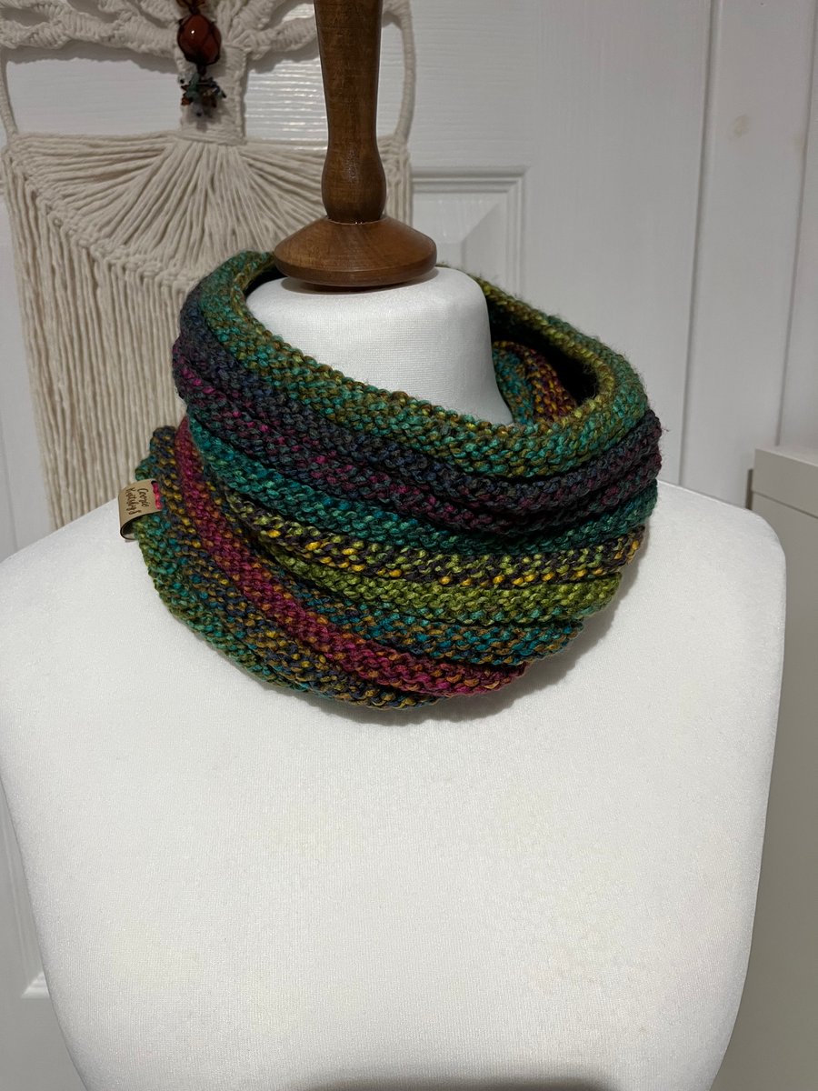 Multi coloured Gender Neutral cowl 60x20cms ribbed so stretches 