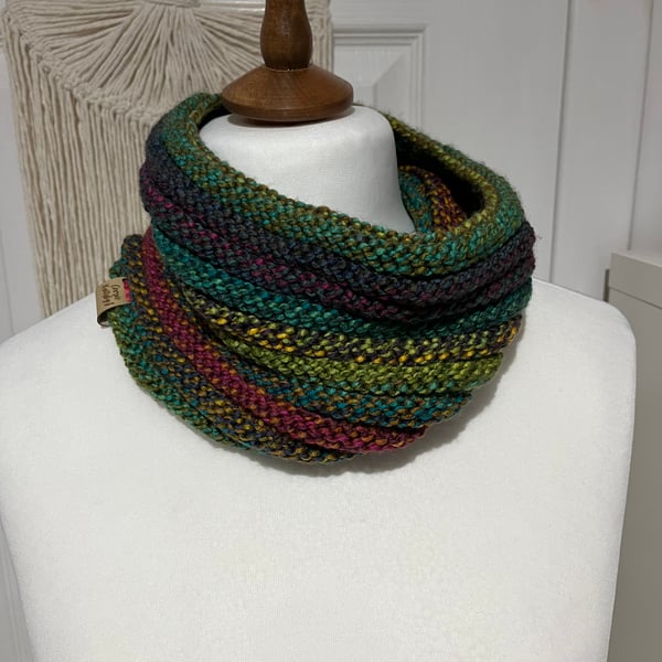 Multi coloured Gender Neutral cowl 60x20cms ribbed so stretches 