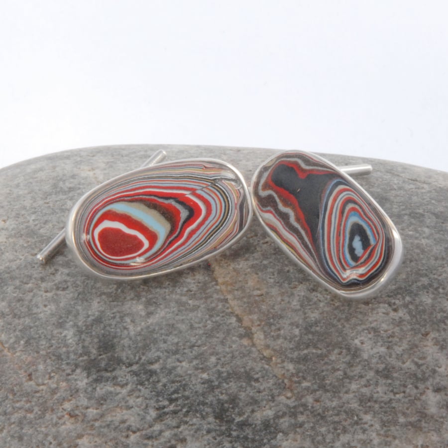 Sterling Silver and Multi Coloured Dagenham Fordite Cufflinks