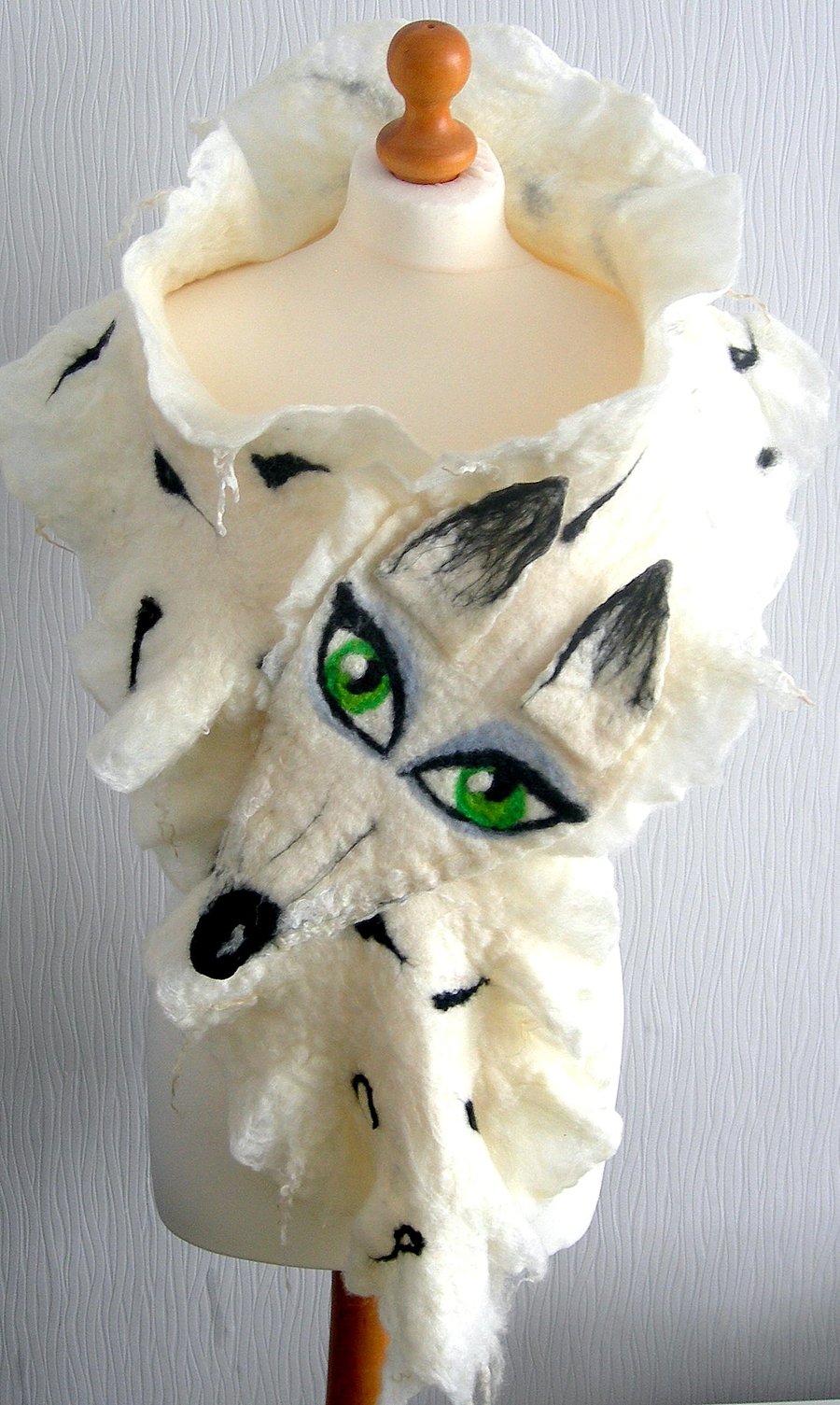 Hand Felted, Wool felted soft ART SCARF-WHITE FOX-