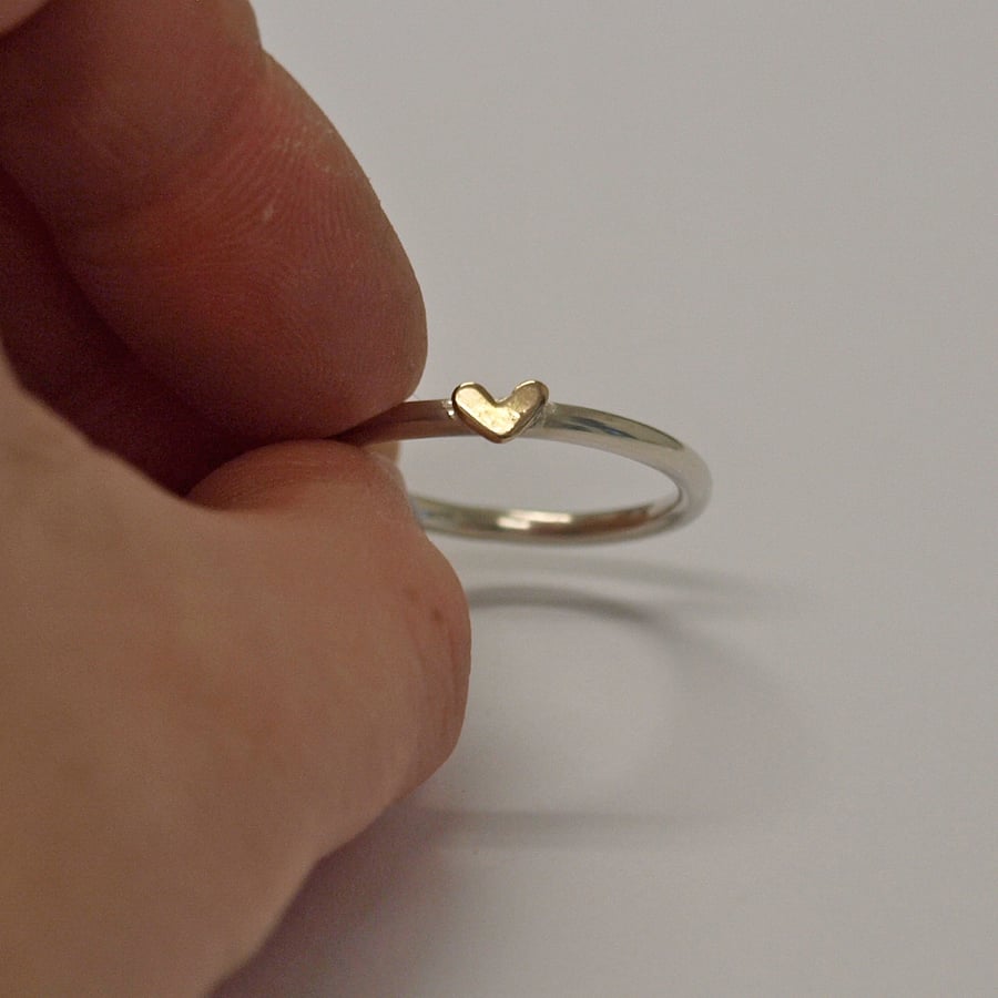 Heart Ring Sterling Silver and 9ct Yellow Gold Folksy