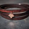 Leather wrap bracelet - Flower slider dark brown rose gold