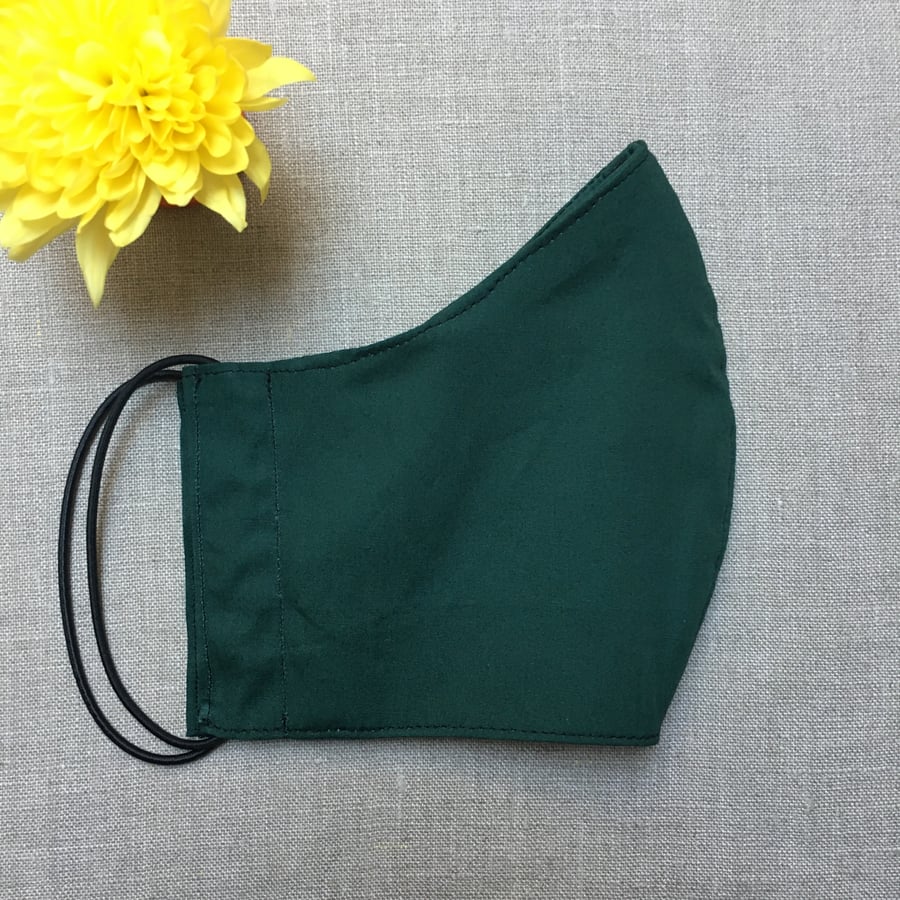 Reusable Plain Dark Green Cotton Fabric Face Mask Covering Adult Child School