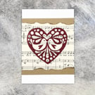 Christmas Love Birds Lino Print Card - Red